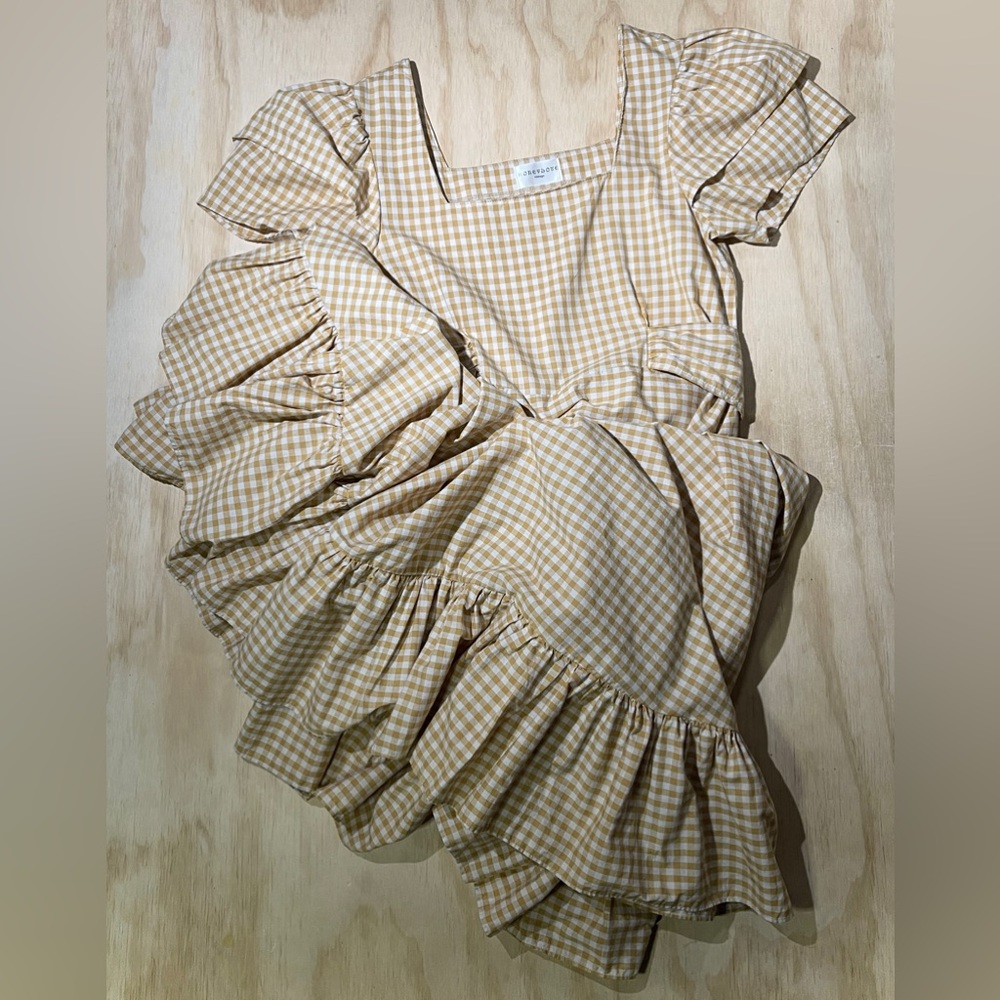 Honeydove Vintage Prairie Dress Mustard Gingham Large Check Size S 100% Cotton